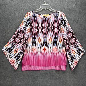 Ellen‎ Tracy Top Women Small S Pink Bell Sleeve Relaxed round neck Blouse